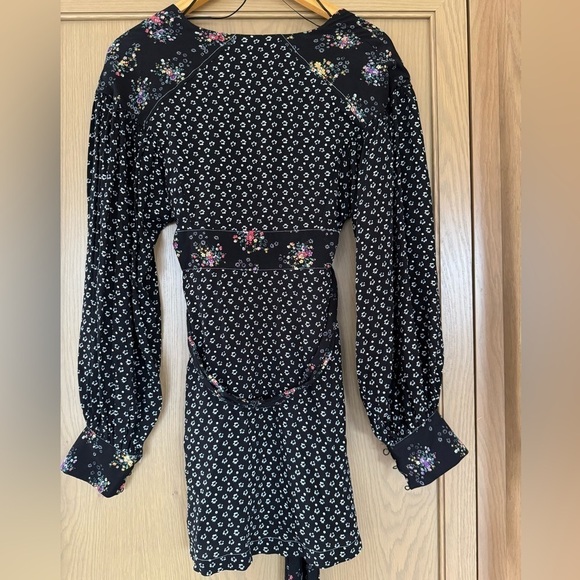 Free People Pleated V-Neck Floral Print Button Front Mini Dress/ Medium - Picture 8 of 13